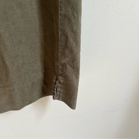 Finity Natural Womens Plus Size Dark Green Elastic waist 100% linen pull on pant - Picture 3 of 5